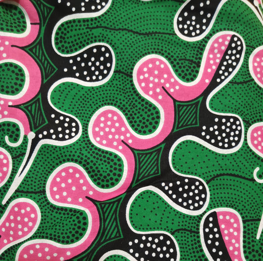 African Pink and Green Floral Print Fabric